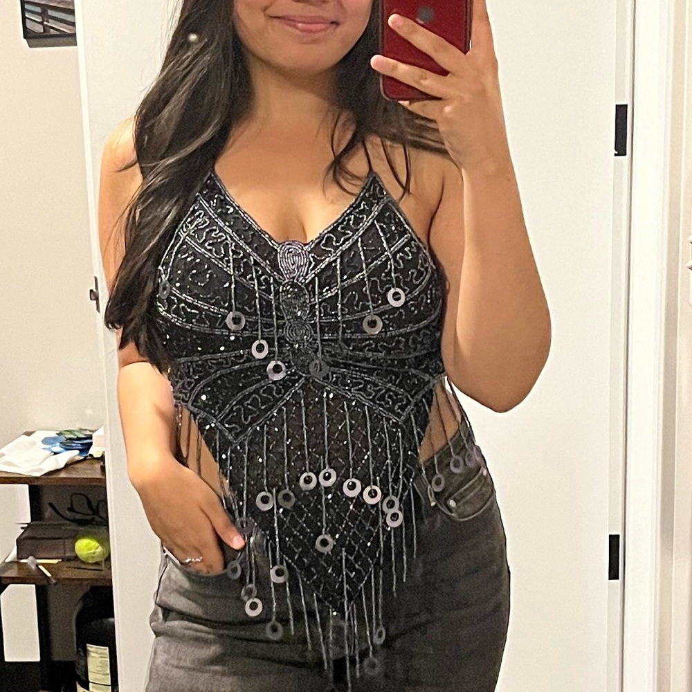 Beautiful beaded tie top